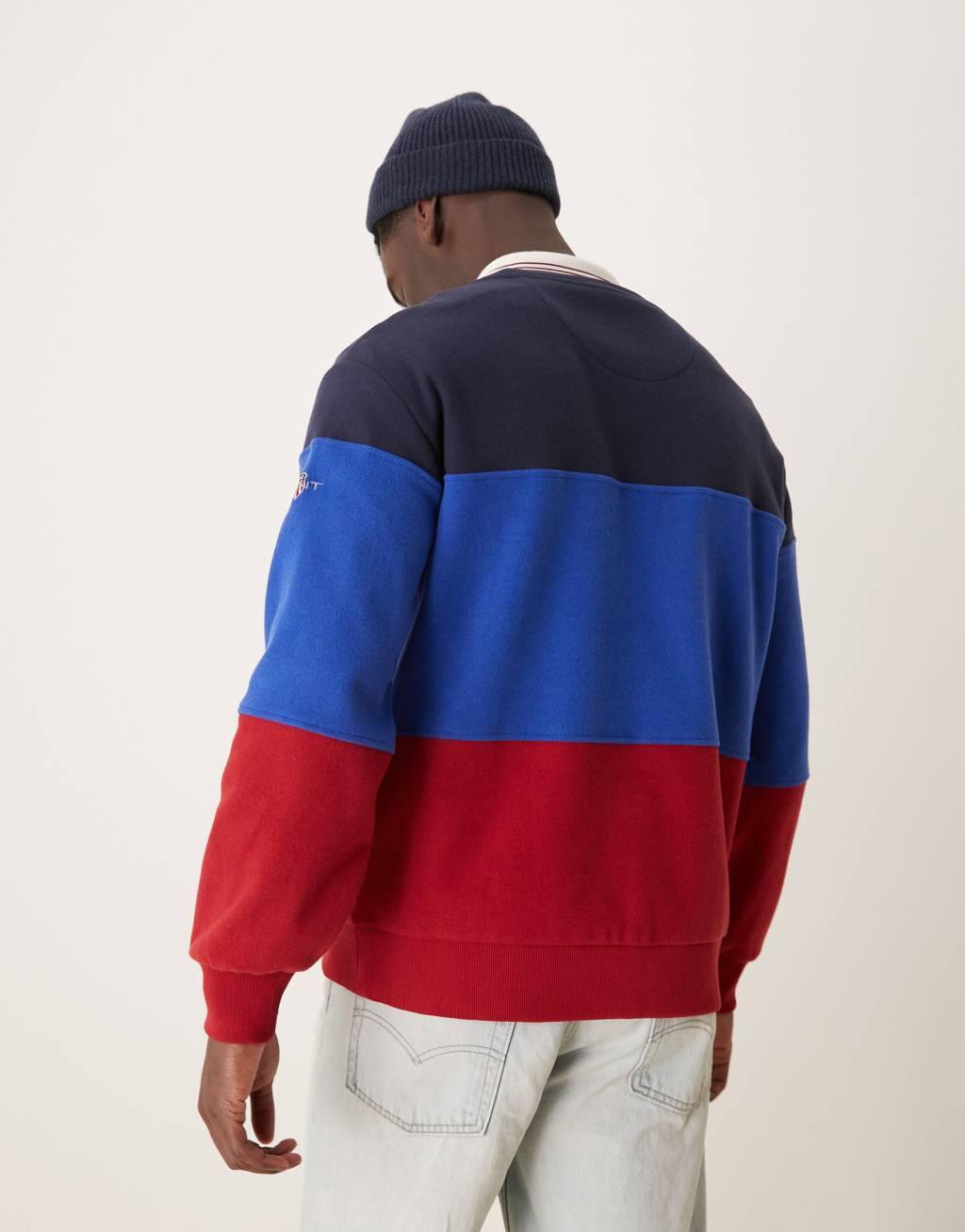 GANT color block logo sweatshirt in blue and red Product Image