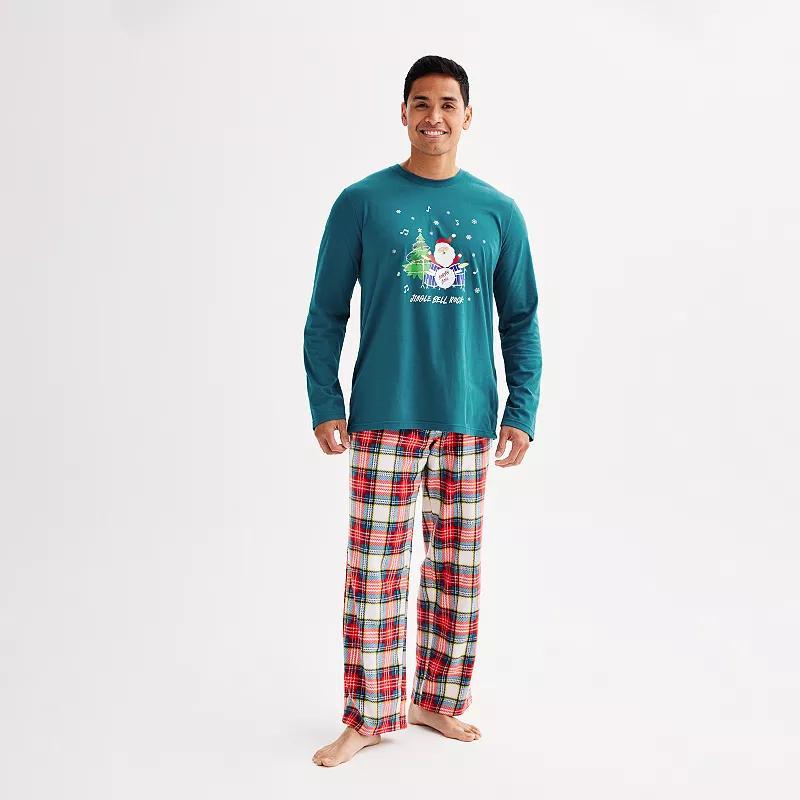 Mens Jammies For Your Families Jingle Bell Rock Santa Claus Pajama Top & Pajama Bottoms Set Product Image