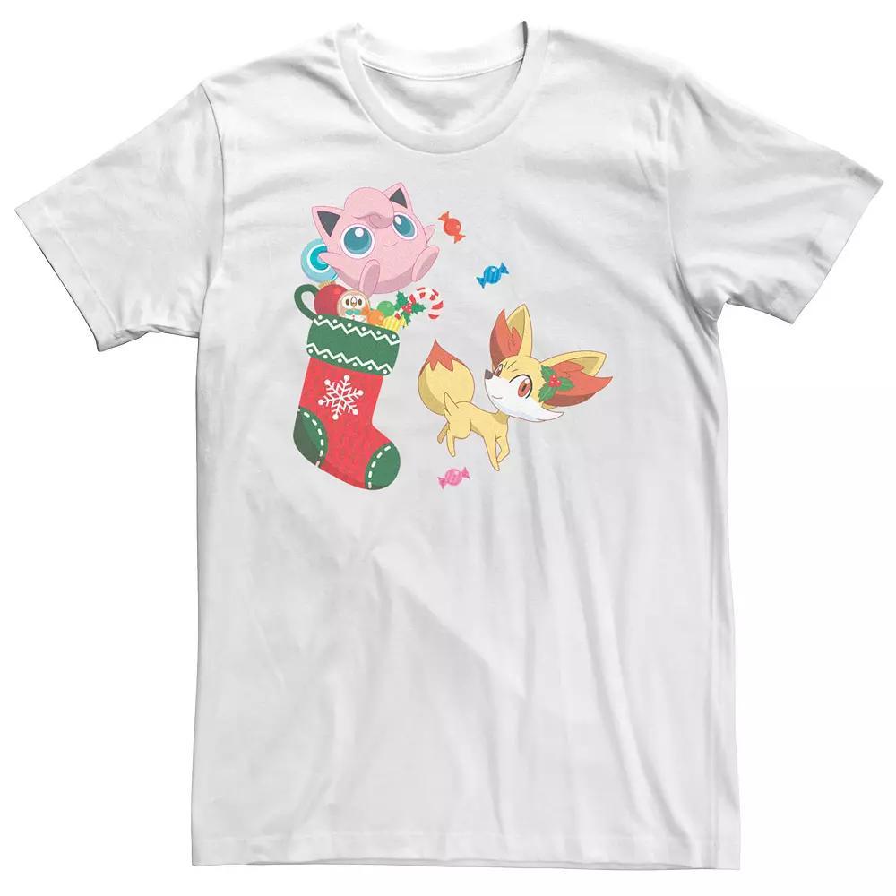 Big & Tall Pokemon Christmas Socking Jigglypuff Fennekin Tee, Men's, Size: 3XL, White Product Image