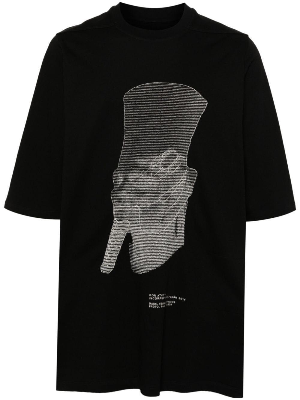 RICK OWENS Ron Jumbo Embroidered Cotton T-shirt In Black Product Image