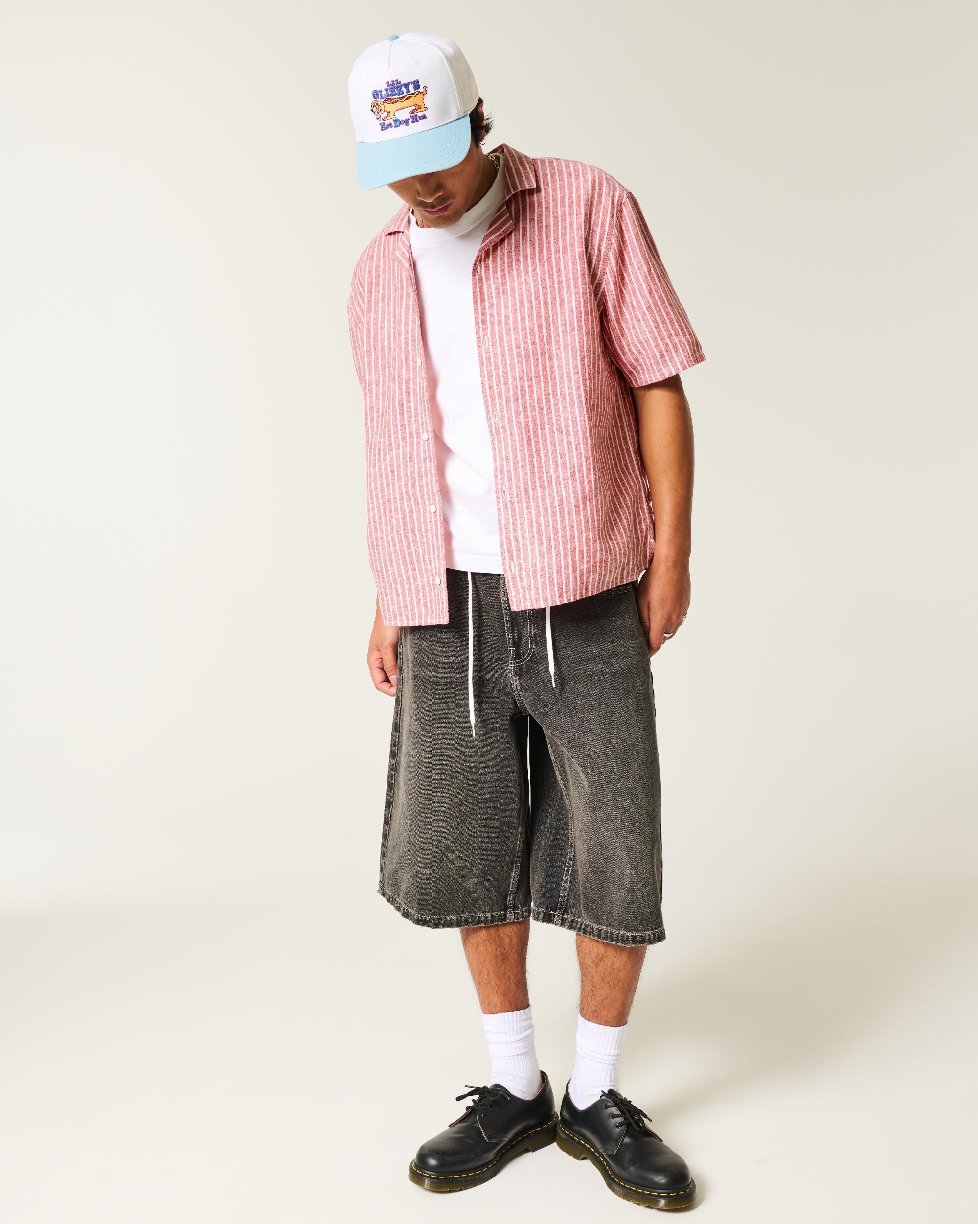 Boxy Short-Sleeve Linen-Blend Shirt Product Image