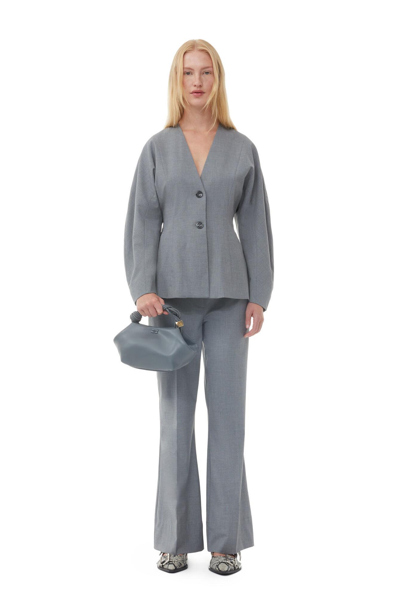 Grey Drapey Melange Fitted Blazer Product Image