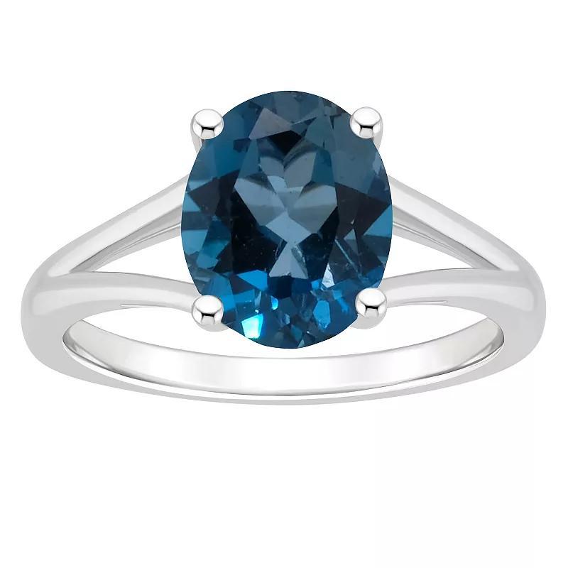 Alyson Layne Sterling Silver 10 mm x 8 mm Oval Gemstone Split Shank Solitaire Ring, Womens, London Blue Topaz Product Image