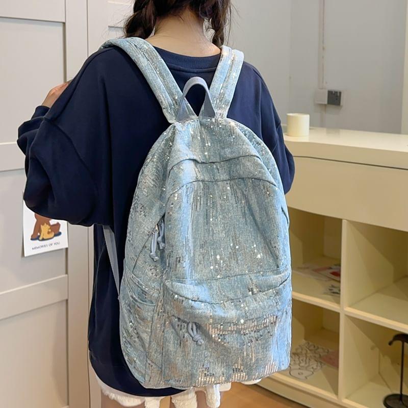 Sequin Denim Laptop Backpack Product Image