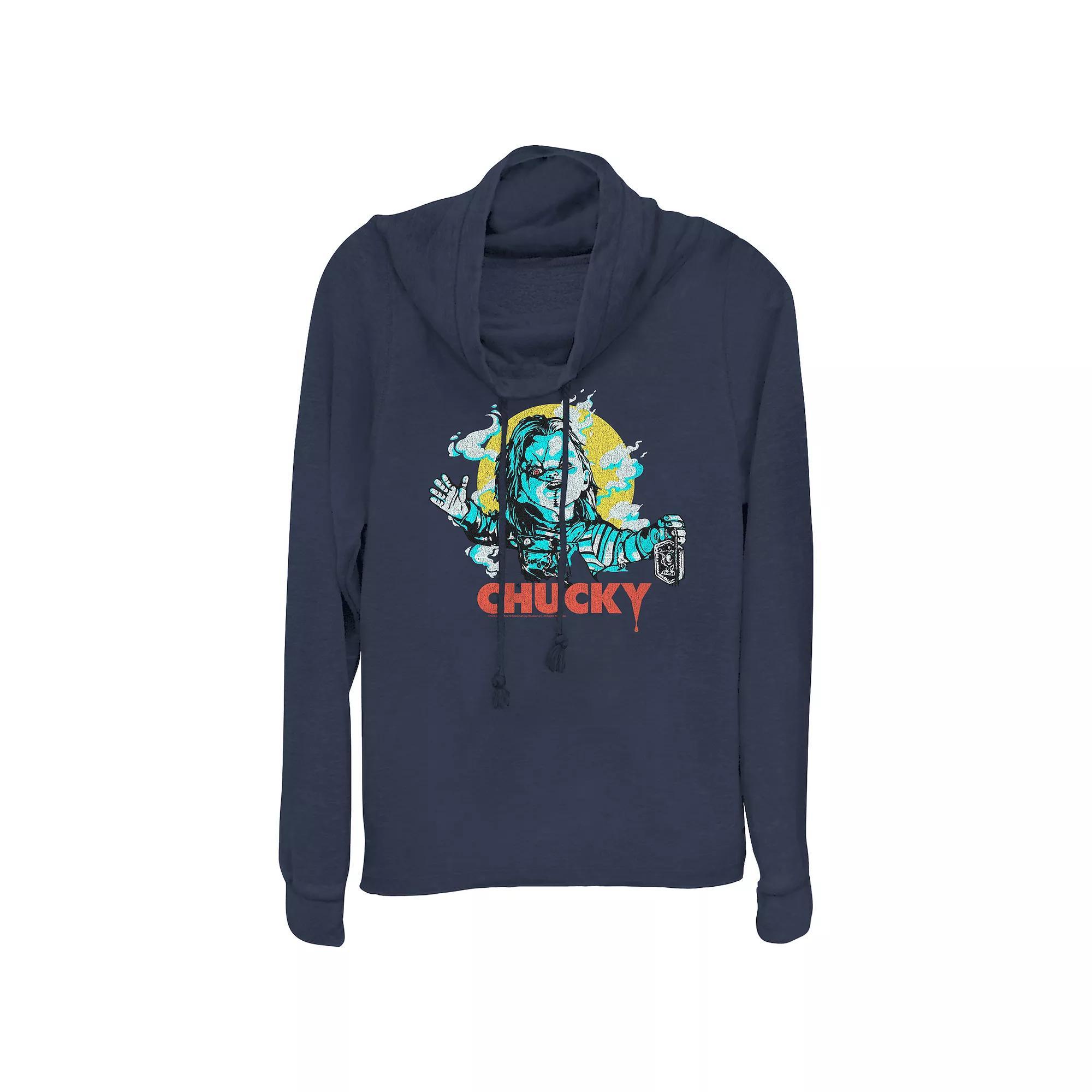 Women's Chucky Is Here Cowlneck Graphic Lightweight Long Sleeve, Size: XS, Blue Product Image
