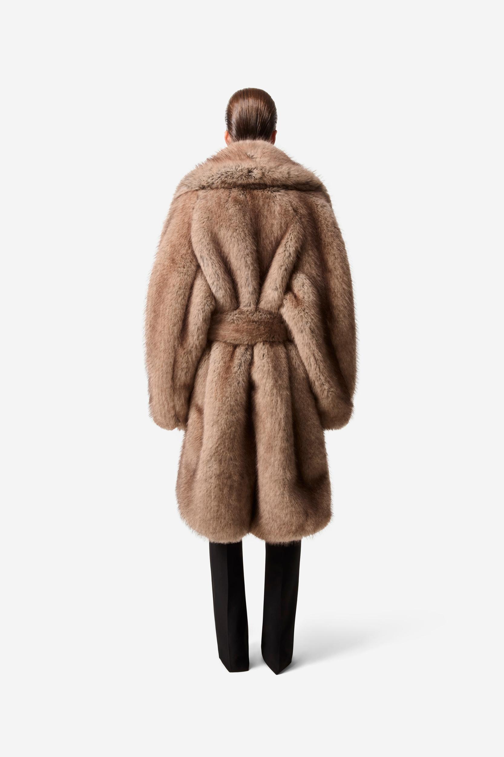 Fur Oversized Belted Coat Product Image