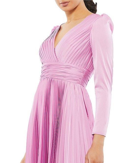 Mac Duggal Surplice V-Neck 3/4 Sleeve Pleated A-Line Gown Product Image