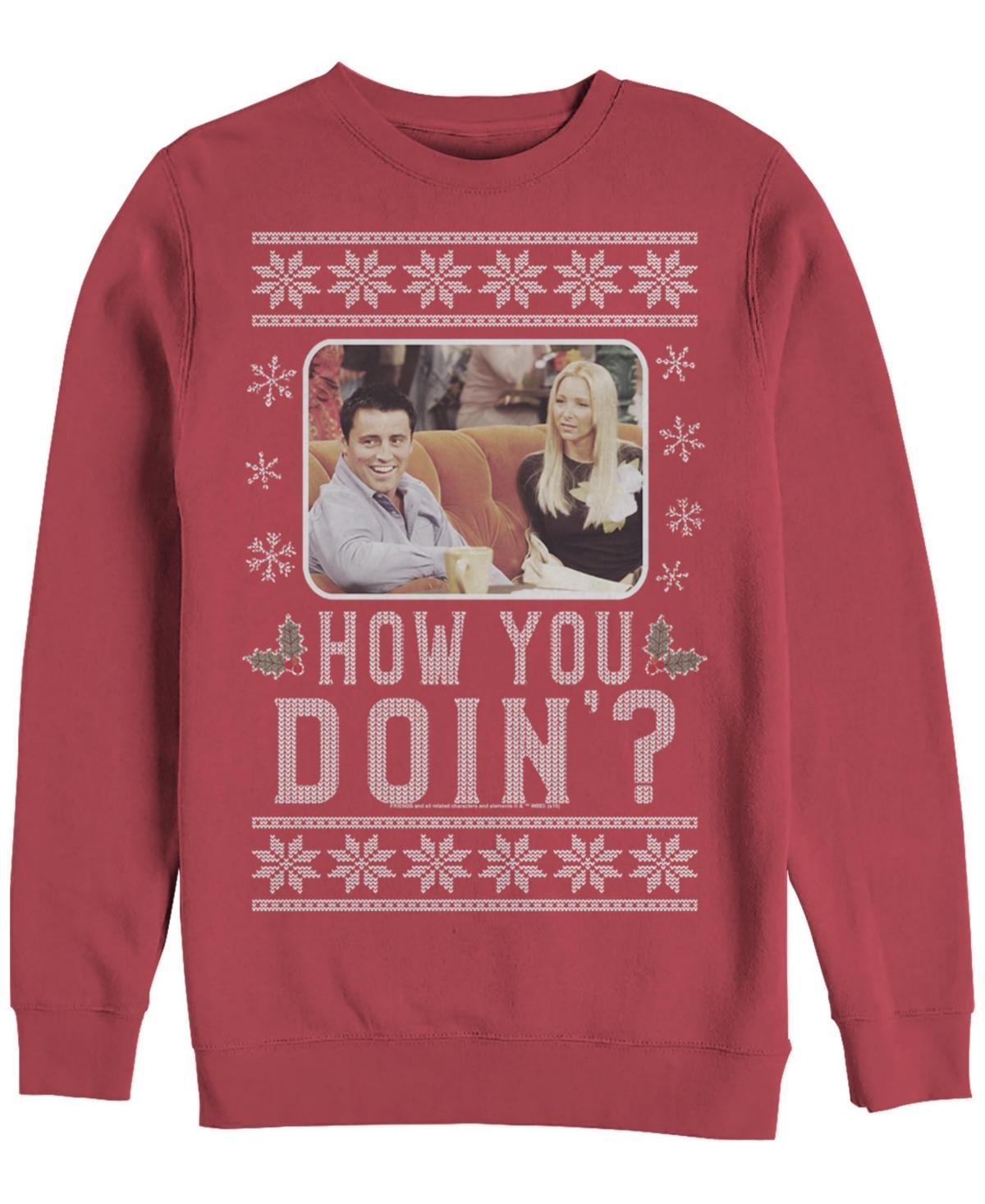 Men's Friends Christma Joey & Phoebe How You Doin' Ugly Sweater Sweatshirt, Size: Medium, Red Product Image