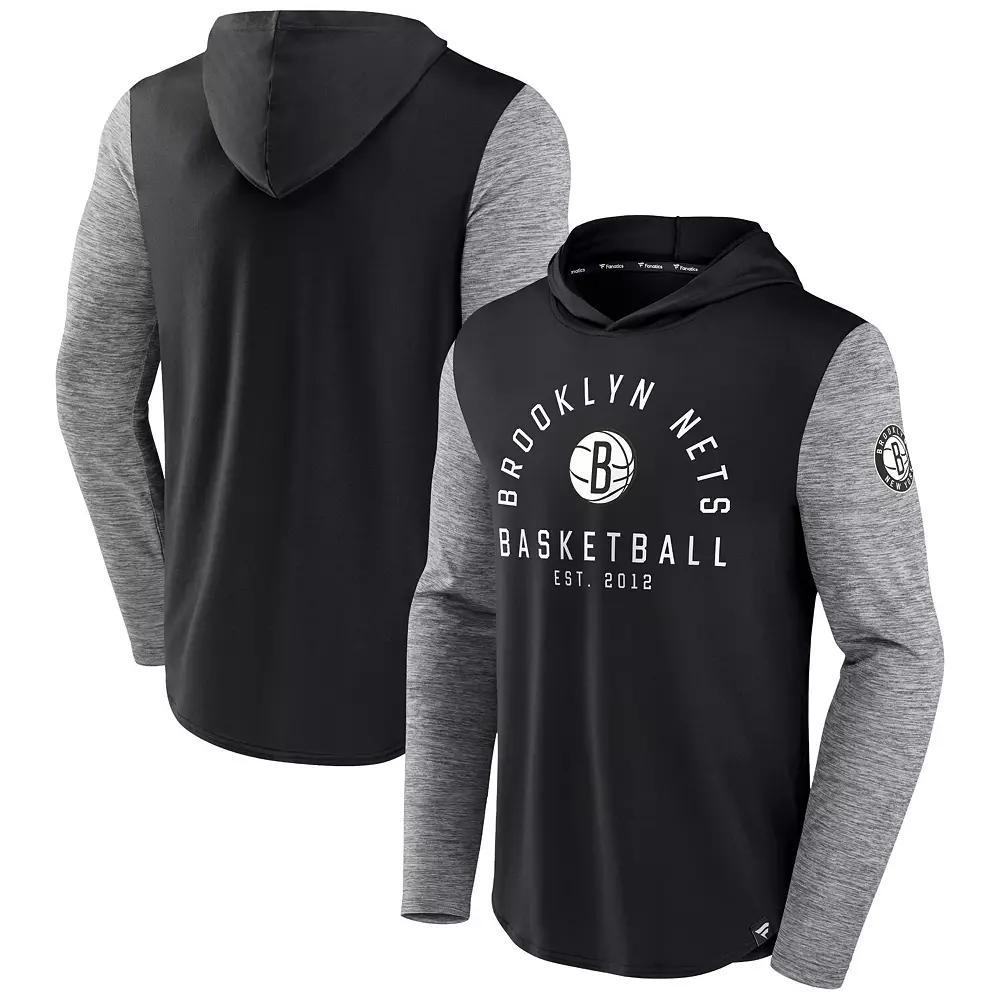 Men's Fanatics Branded Black/Heathered Charcoal Brooklyn Nets Deep Rotation Performance Pullover Hoodie,  Product Image