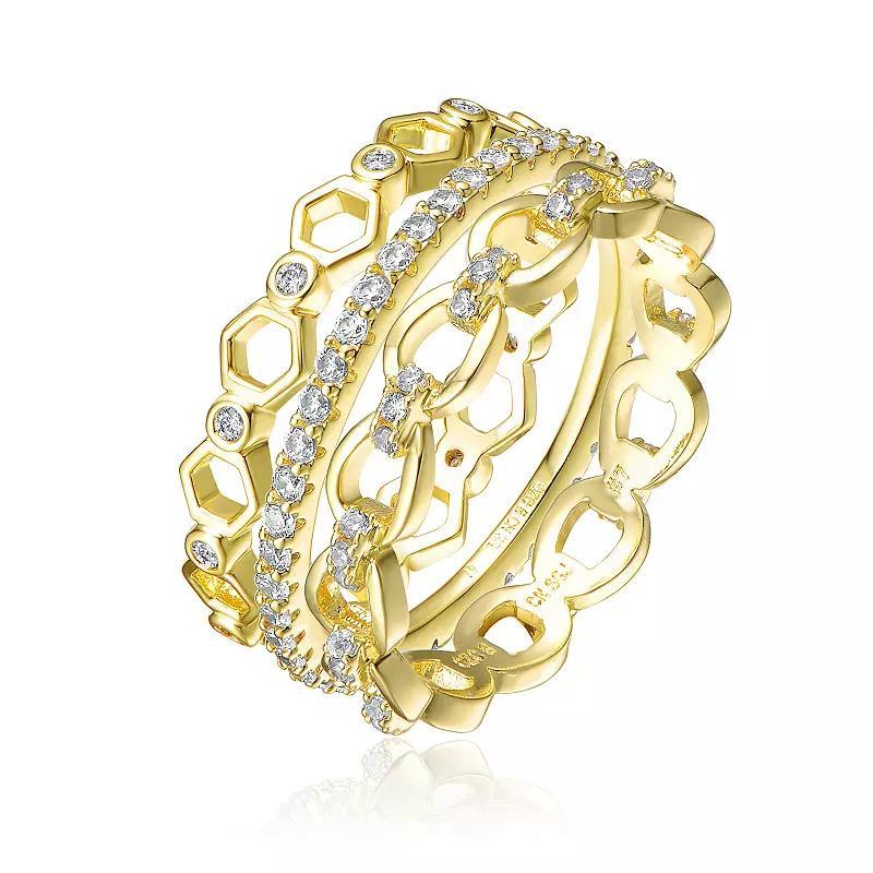 Gold Tone Cubic Zirconia Trio Stackable Ring Set, Womens Product Image