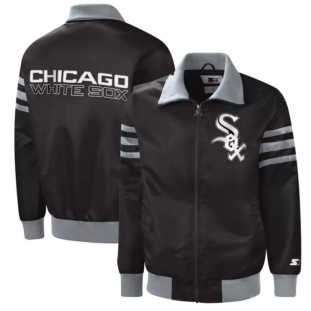 Men's Starter Black Chicago White Sox The Captain II Full-Zip Varsity Jacket, Size: Medium Product Image
