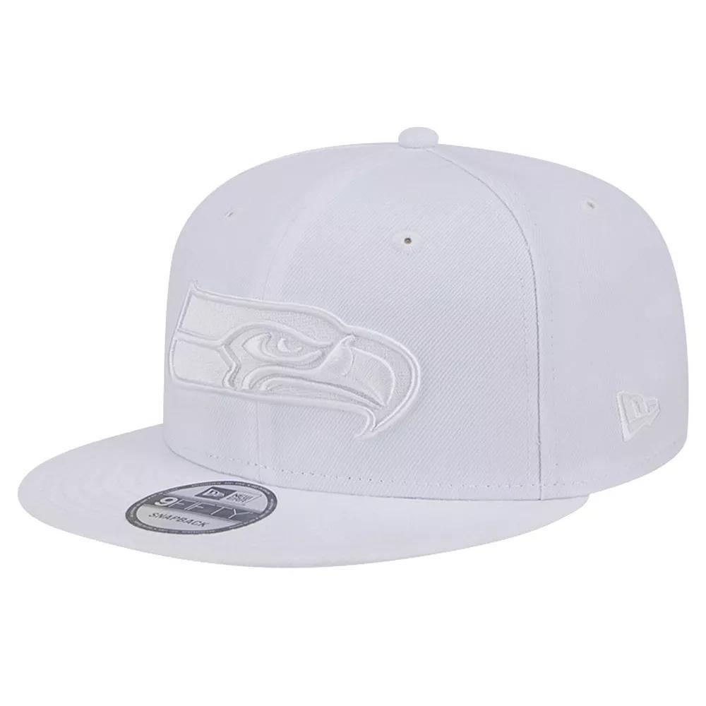Men's New Era Seattle Seahawks Main White on White 9FIFTY Snapback Hat Product Image