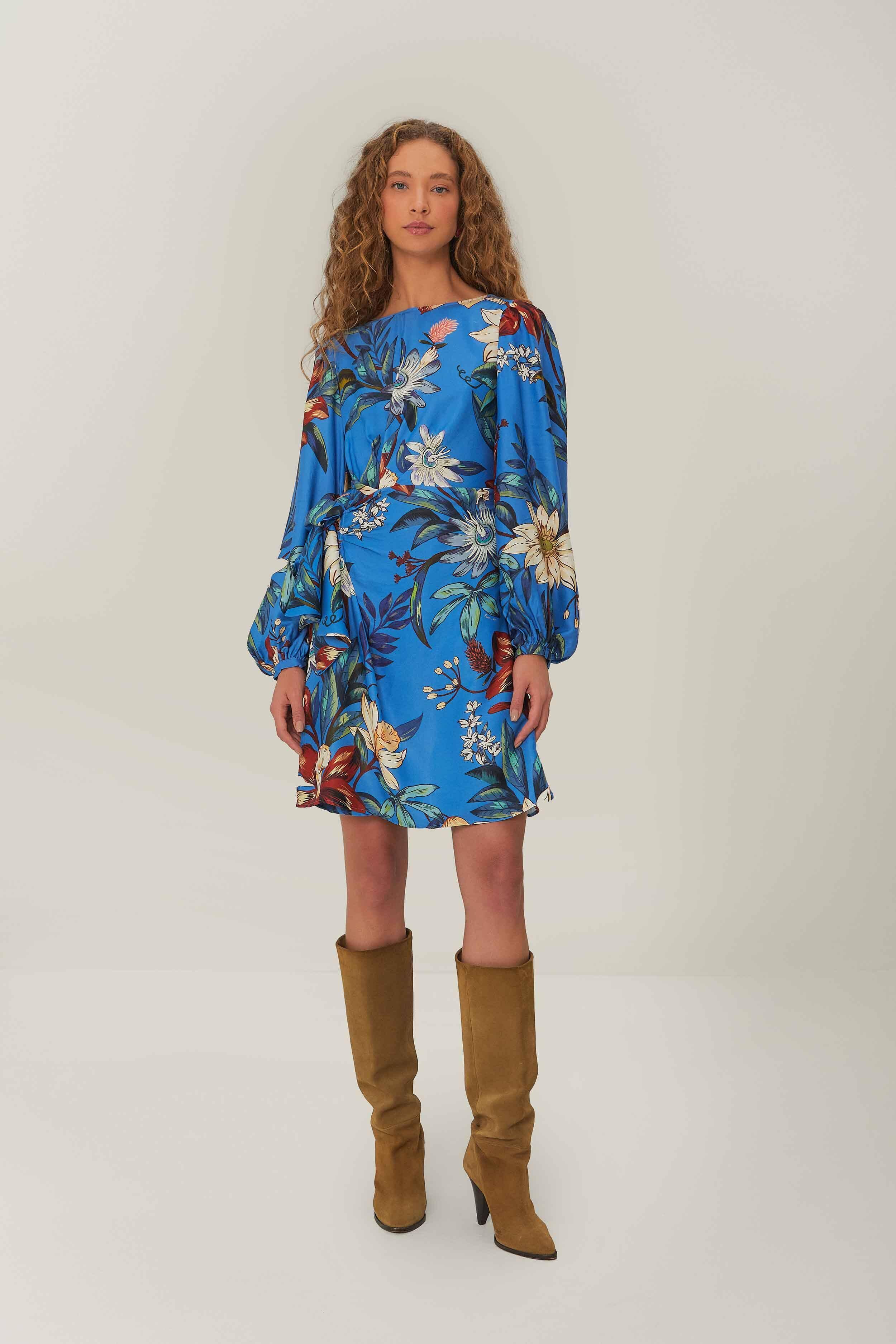 Blue Surreal Flowers Wrap LENZING ECOVERO Mini Dress, BLUE SURREAL FLOWERS / M Product Image