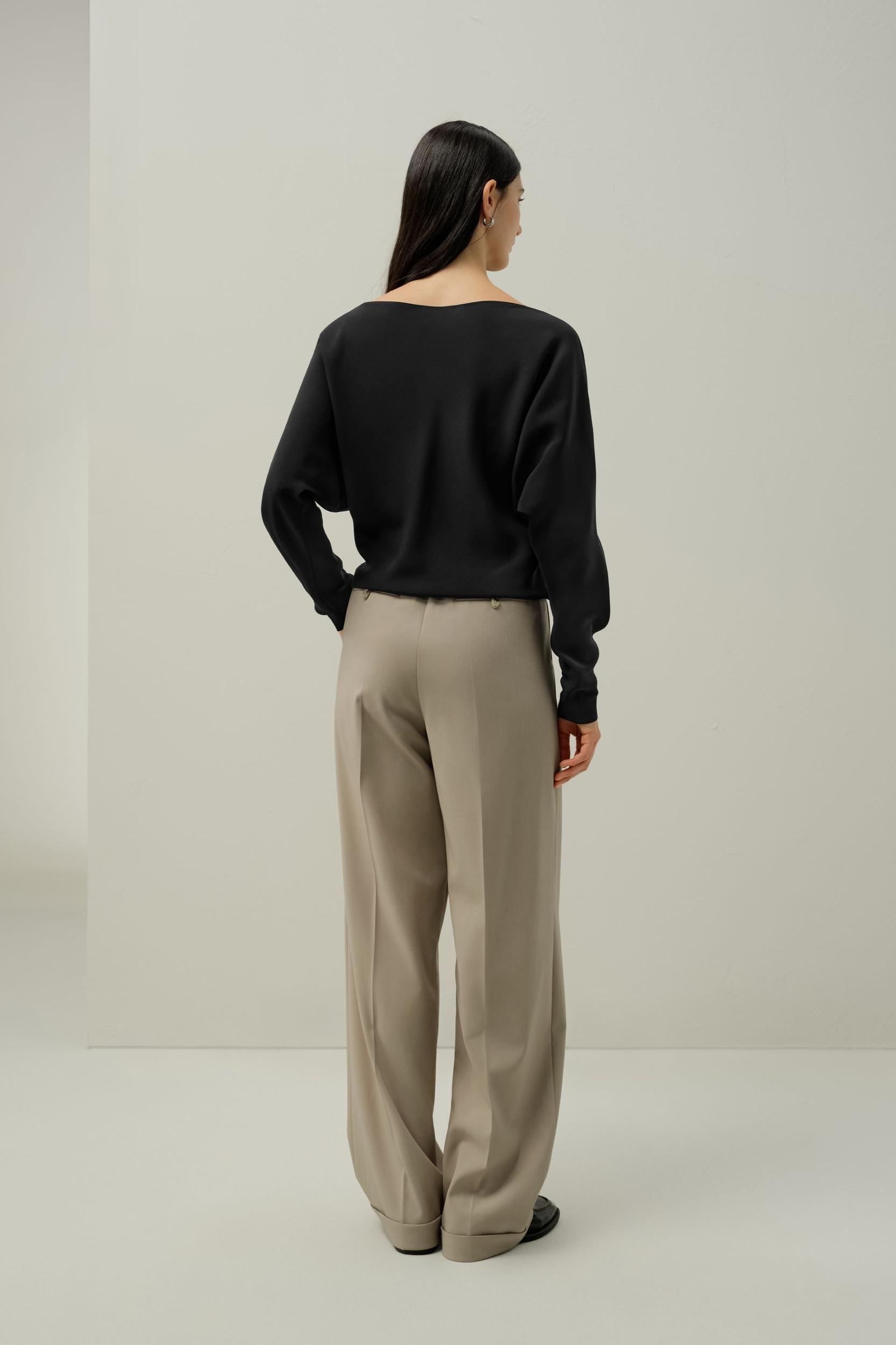 Long Sleeve Gathered Silk Top Product Image