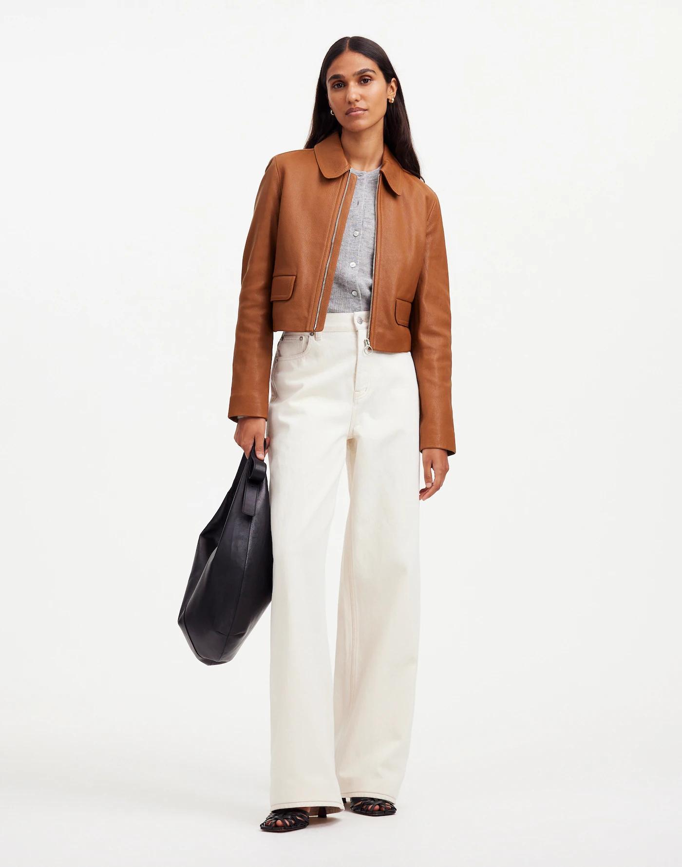 Shrunken Zip-Front Jacket in Leather Product Image