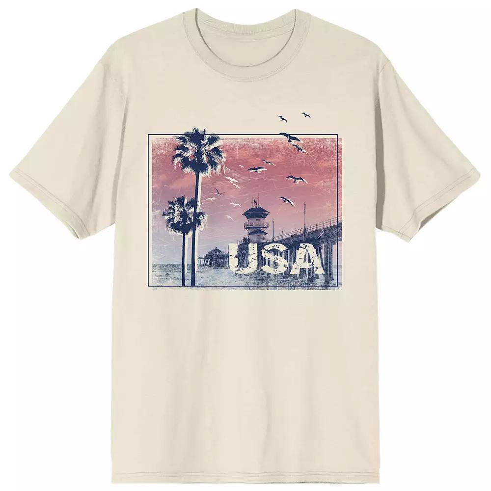 Men's Americana USA Beach Graphic Graphic Tee, Size: XL, Beige Product Image