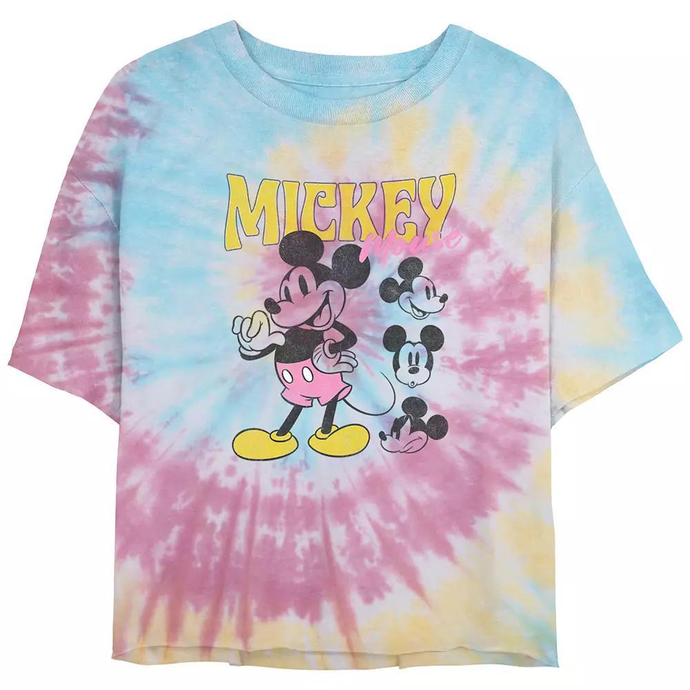 Disney's Mickey Mouse Poses Spiral Tie Dye Juniors' Cropped Graphic Tee, Women's, Size: XL, Blue Pink Light Yellow Product Image