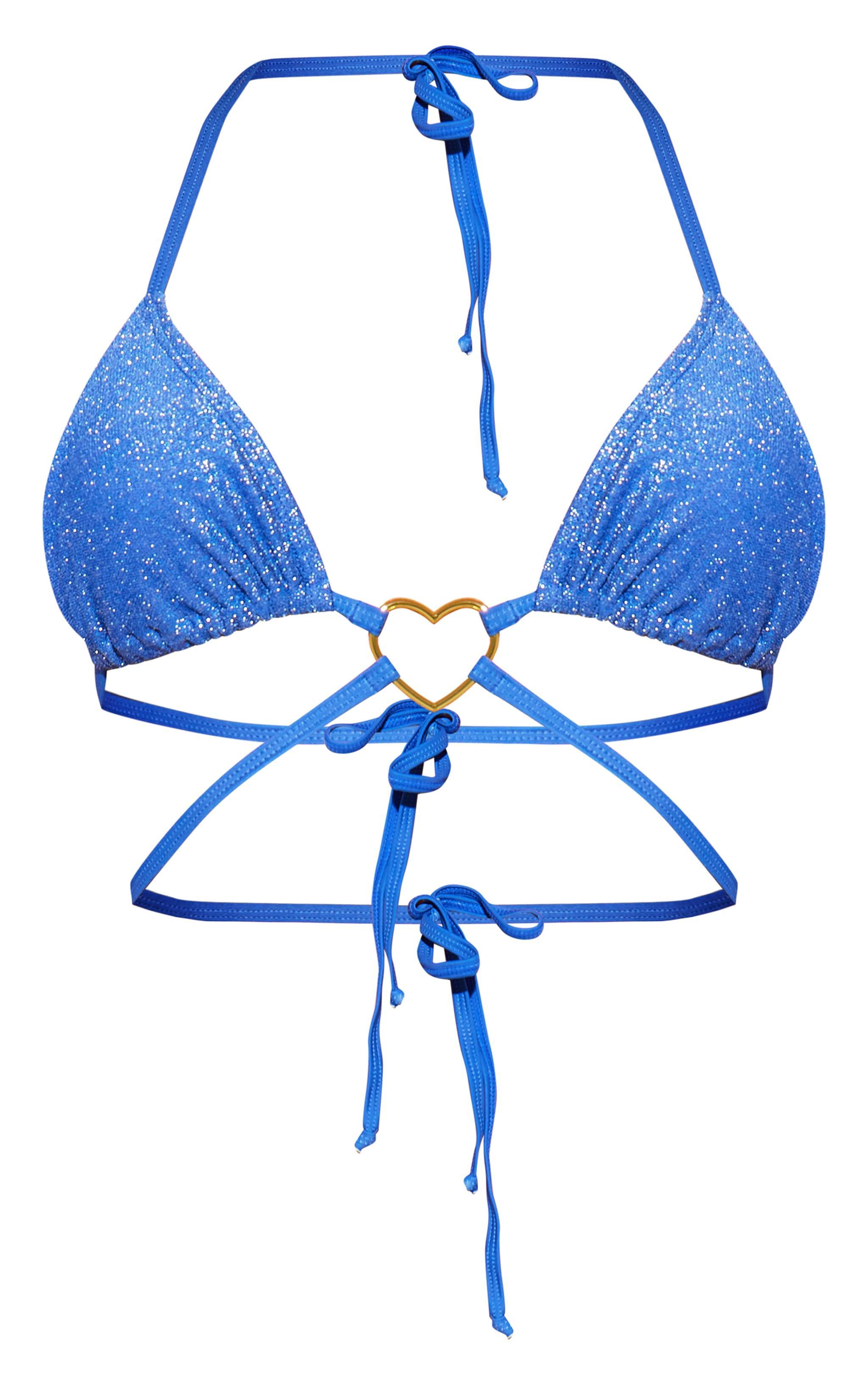 Blue Heart Trim Glitter Triangle Bikini Top Product Image