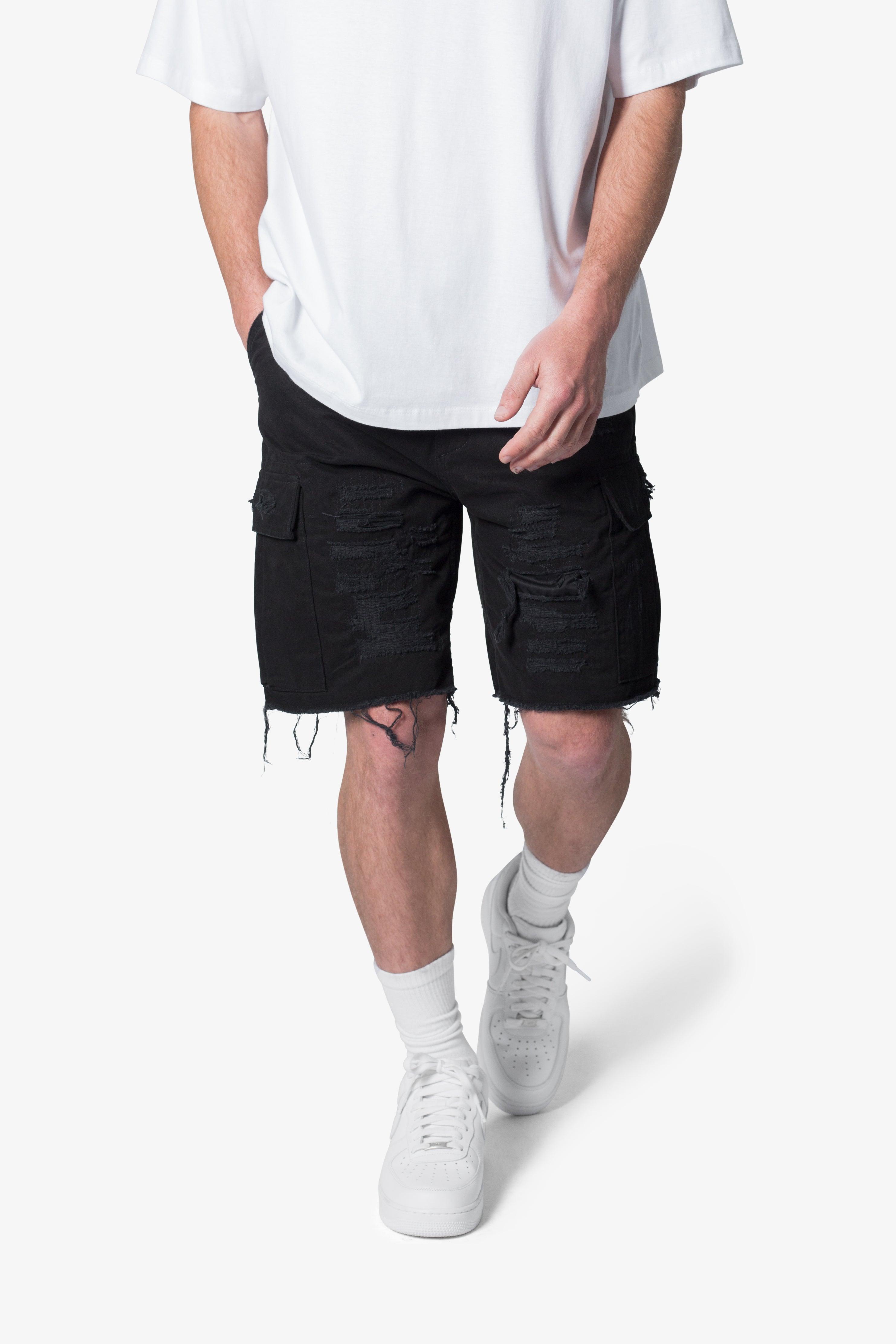 Distressed Cargo Shorts - Washed Black Product Image