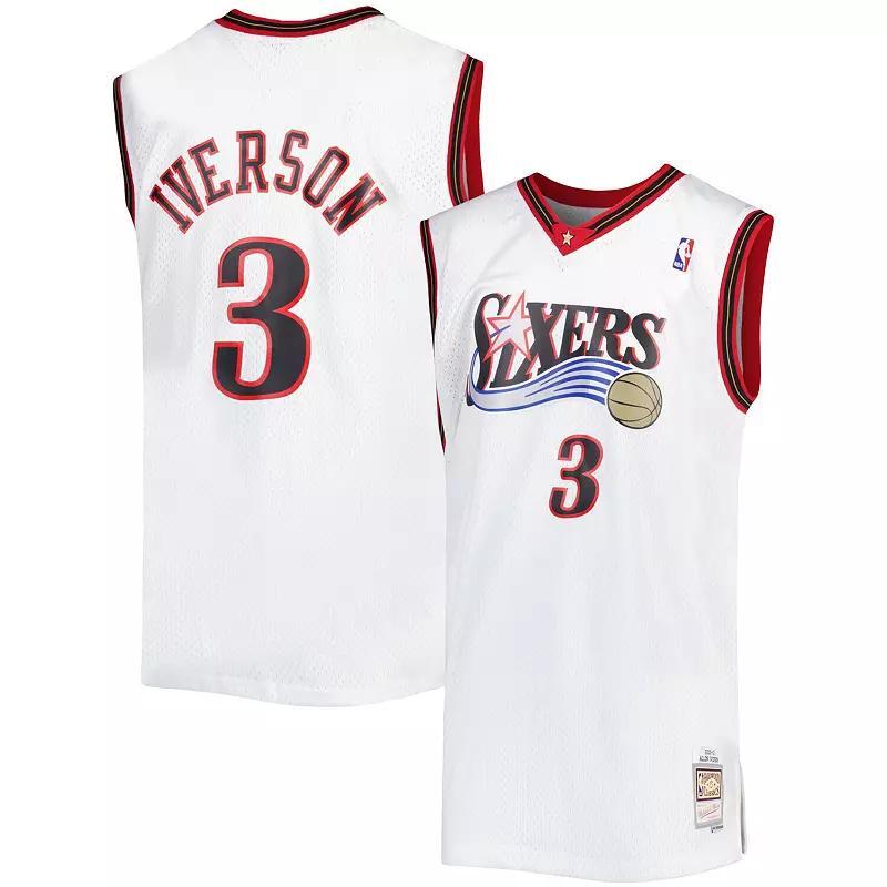 Mens Mitchell & Ness Allen Iverson White Philadelphia 76ers Big & Tall Hardwood Classics 1996/97 Swingman Jersey Product Image