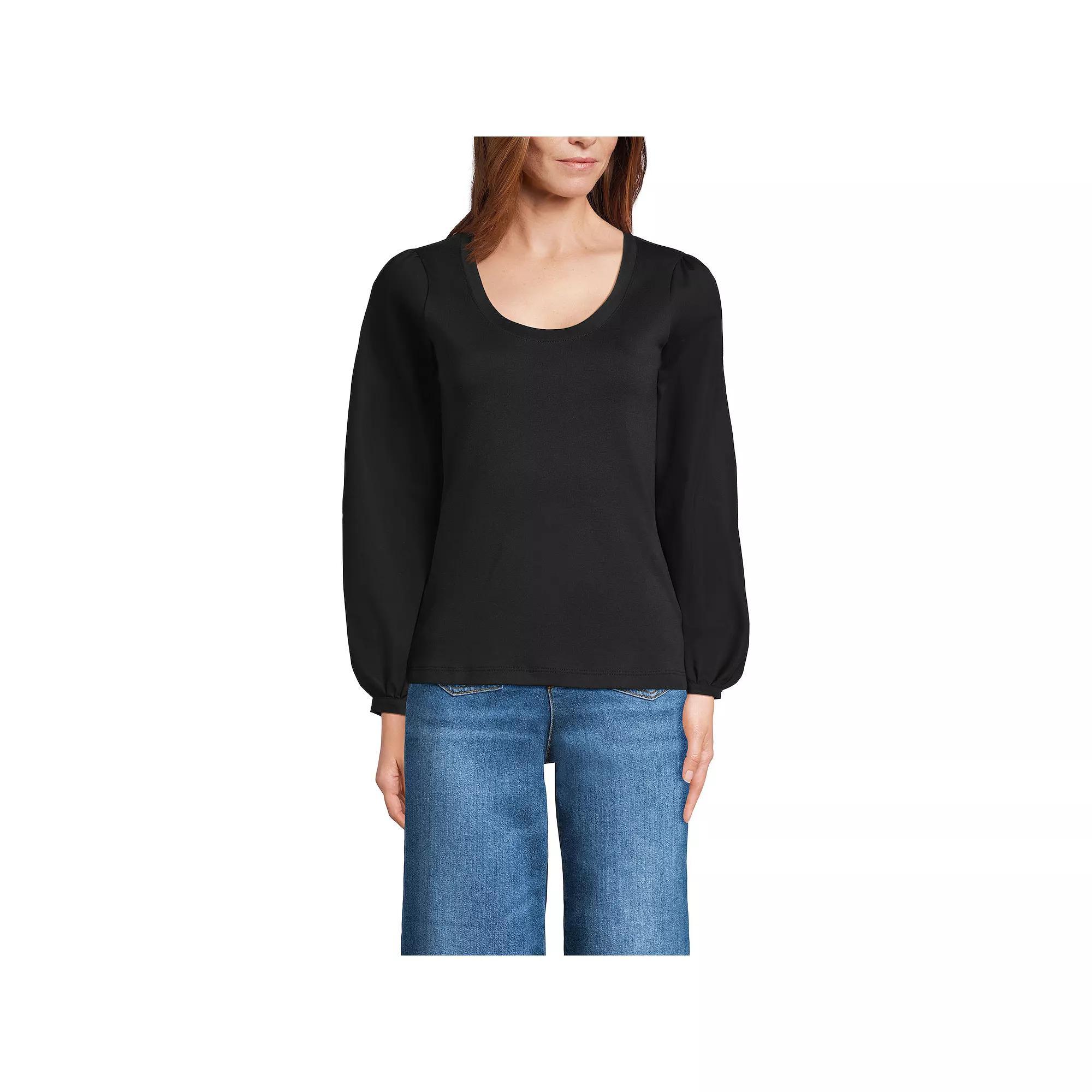 Women's Lands' End Supima Interlock Scoopneck Blouson Sleeve Top,  Product Image