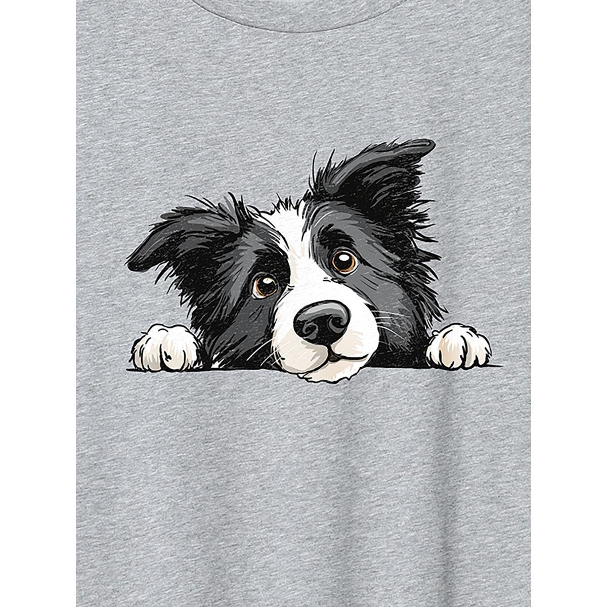 Plus Size Puppy Love Printed Round Neck T-Shirt Mediumgray Women Non Animals Round Neck Everyday-Casual T-shirts BloomChic 12/L Product Image