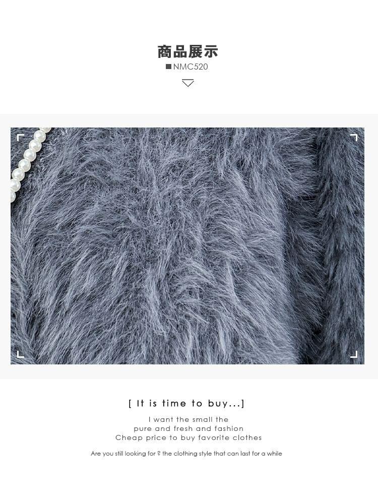 Faux-Fur V-Neck Cardigan Product Image