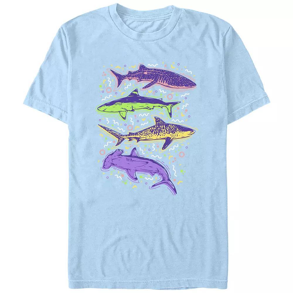 Men's Colorful Sharks And Doodles Graphic Tee,  Product Image