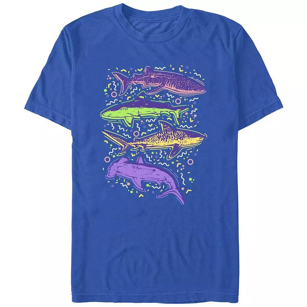 Men's Colorful Sharks And Doodles Graphic Tee,  Product Image