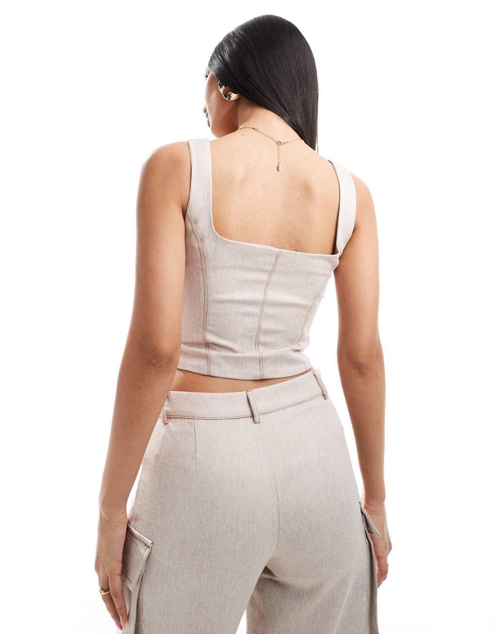 Aria Cove denim look corset top in cream - part of a set Product Image