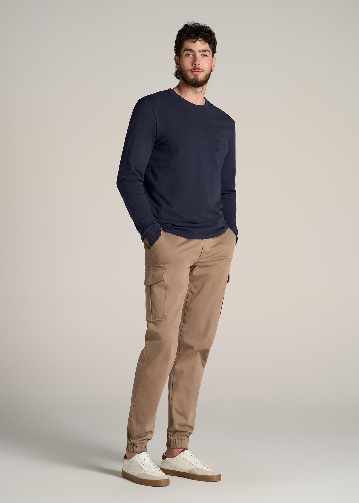 Garment Dyed Long Sleeve Pocket Tee for Tall Men in Evening Blue Male Product Image