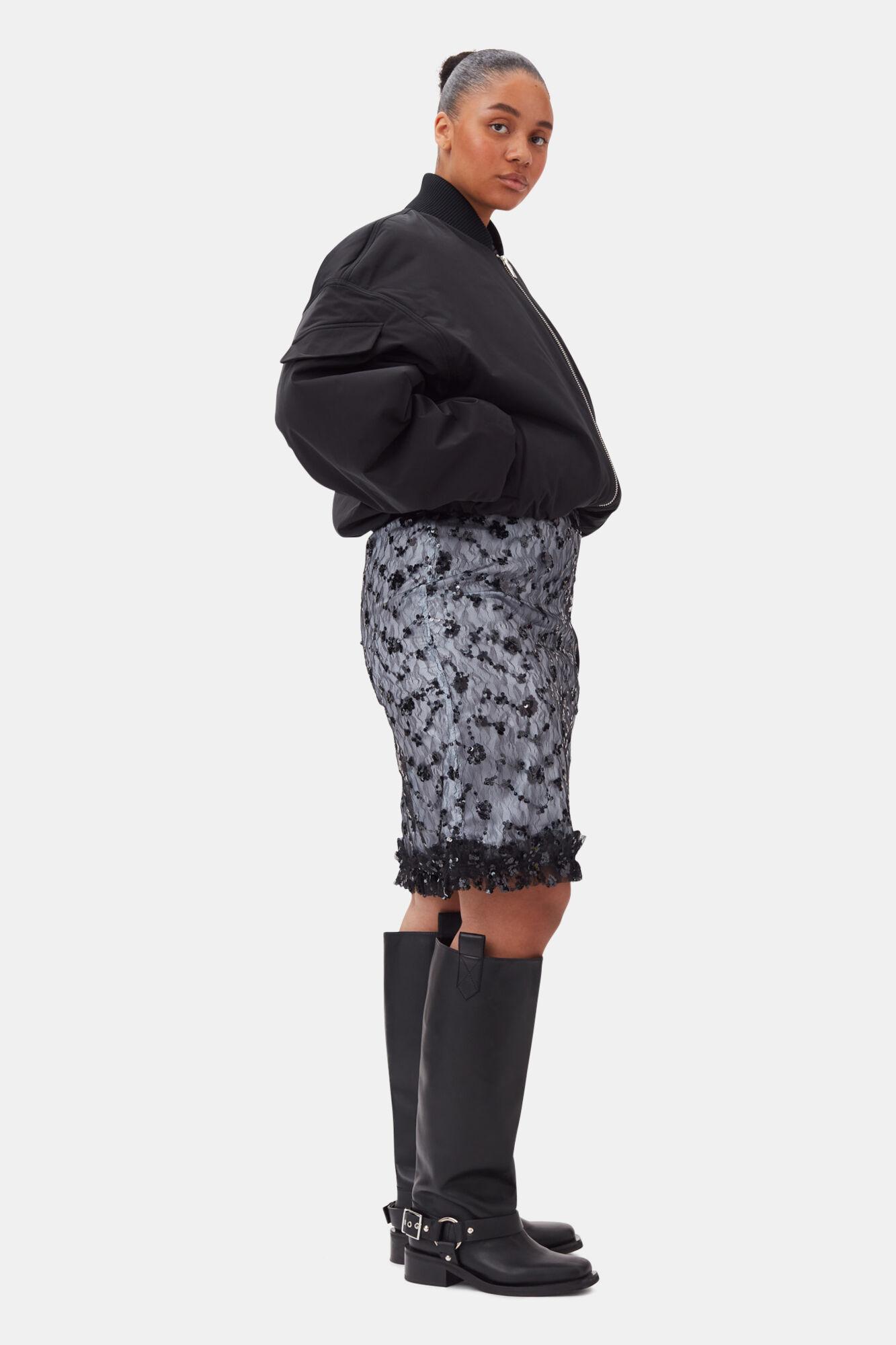 Black Twill Oversized Short Bomber Jacket Product Image