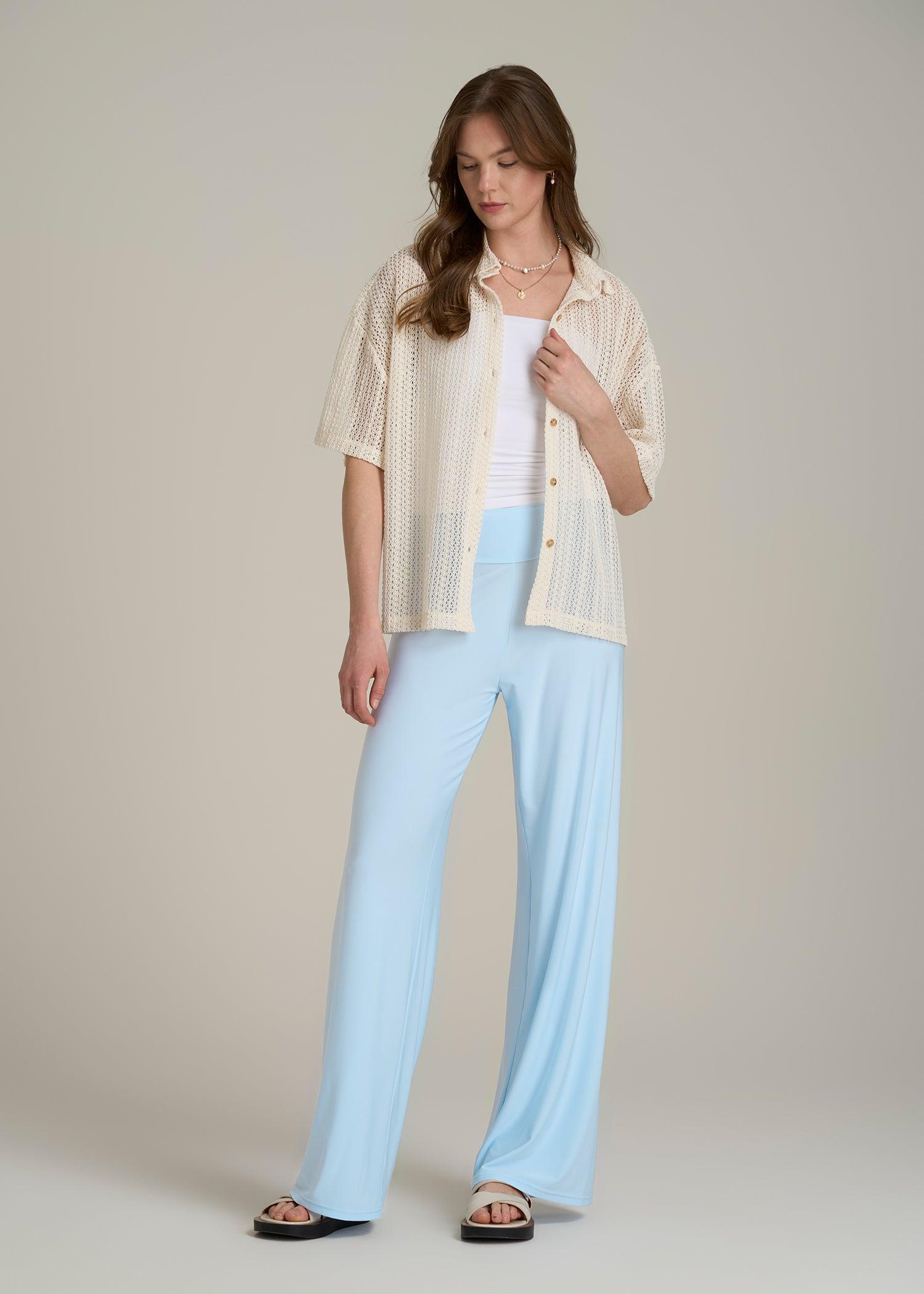Pull On Breezy Wide Leg Pants for Tall Women in Ice Blue Female Product Image