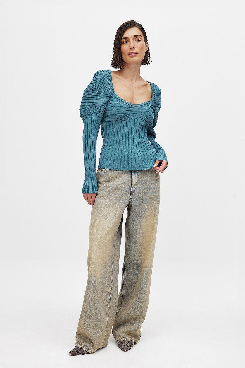 Fine Knitted Volume Sleeve Top Product Image