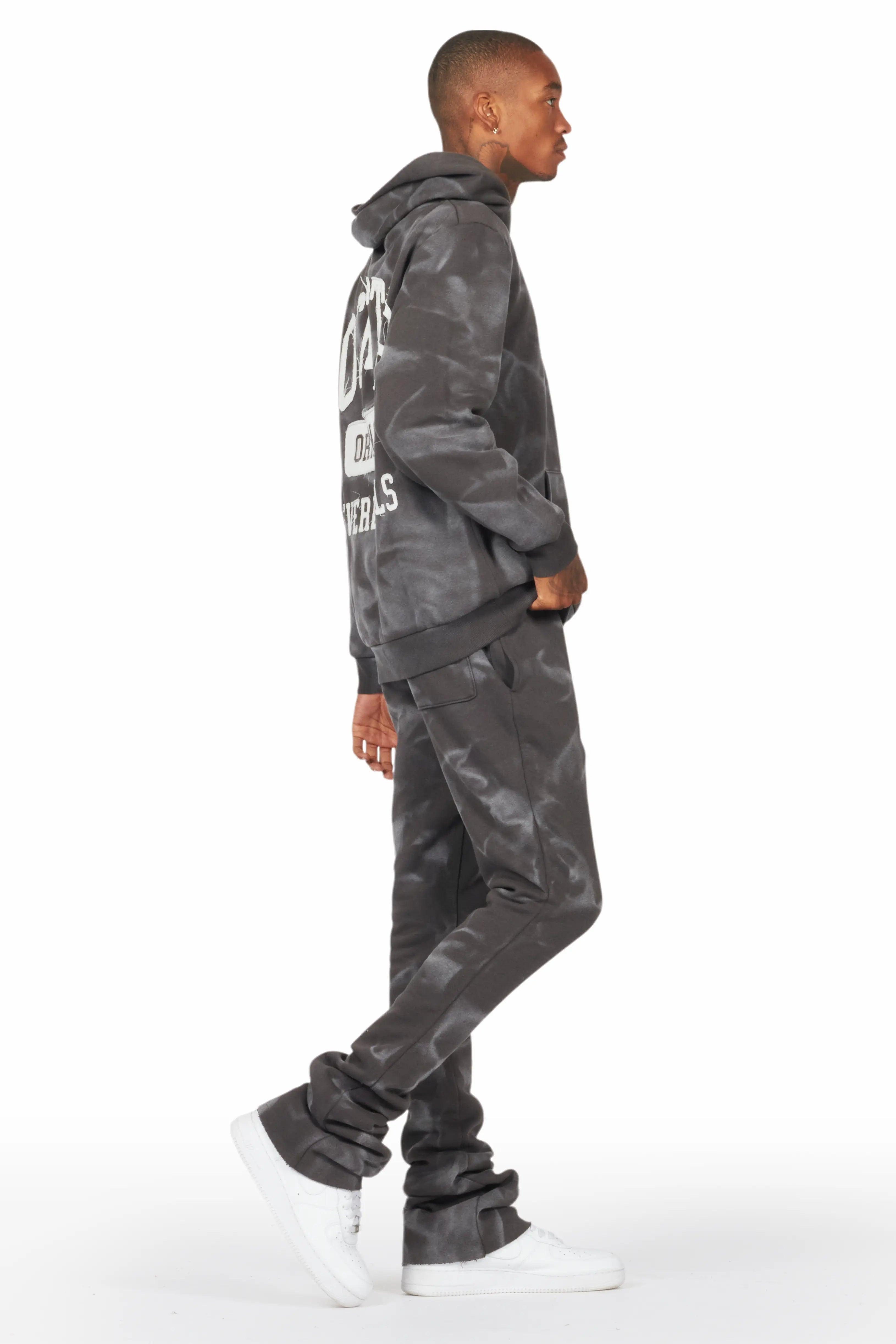 Member Vintage Grey Hoodie Patchwork Stacked Flare Track Set Male Product Image