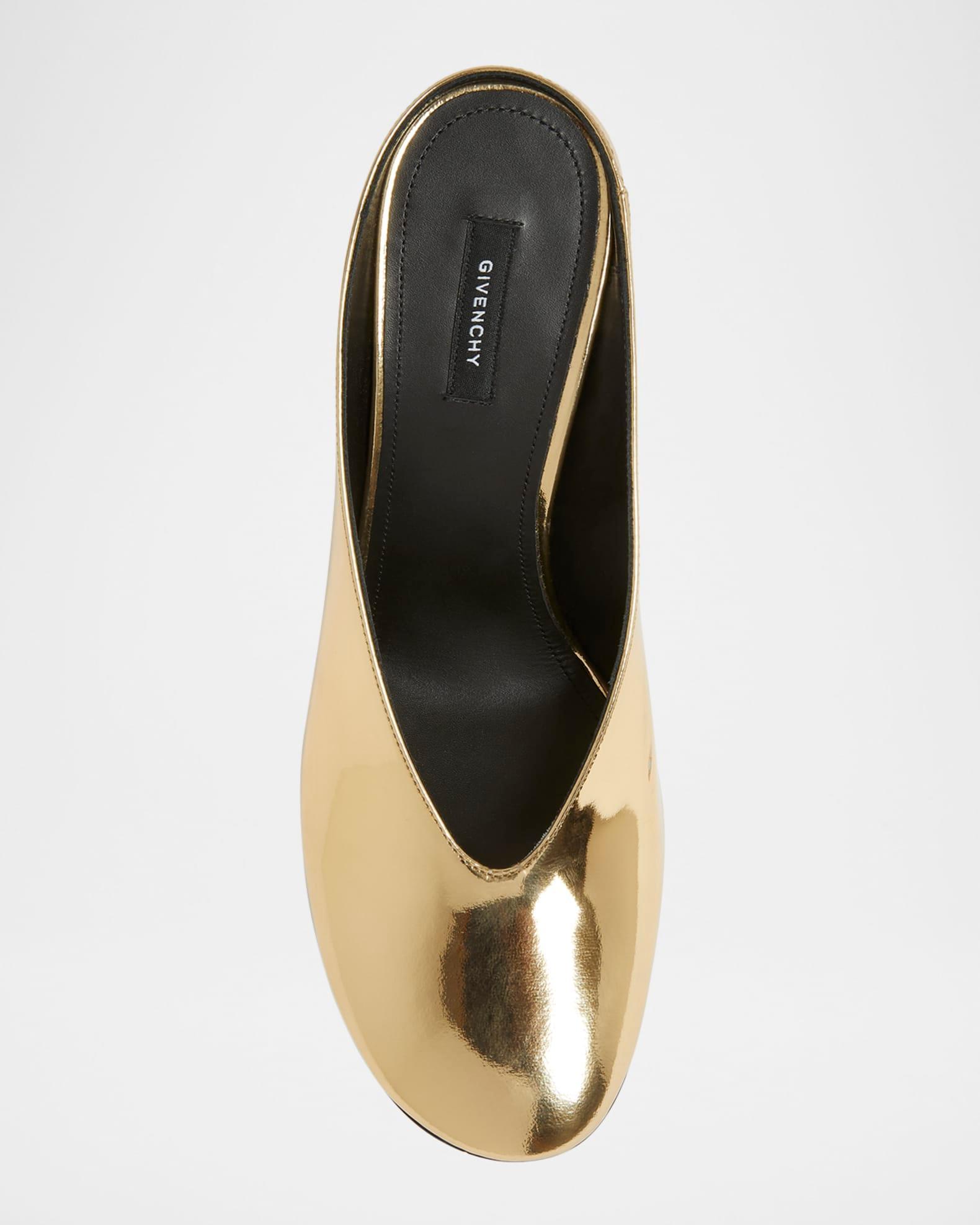 Metallic Leather Sculpted Block-Heel Mules Product Image