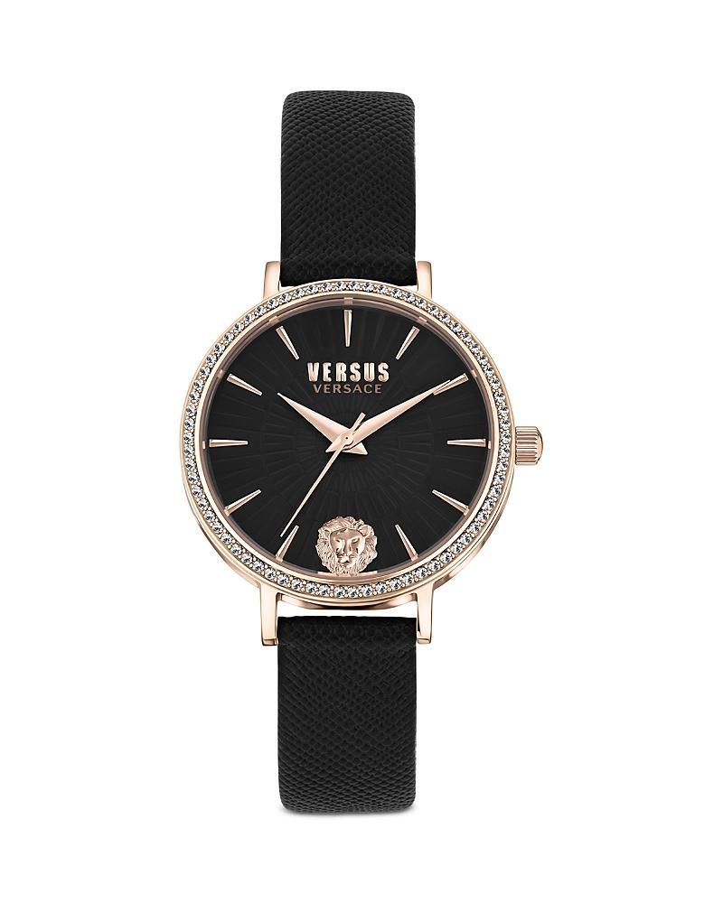 Versus Versace Womens Mar Vista Crystal Analog Black Leather Strap Watch Product Image