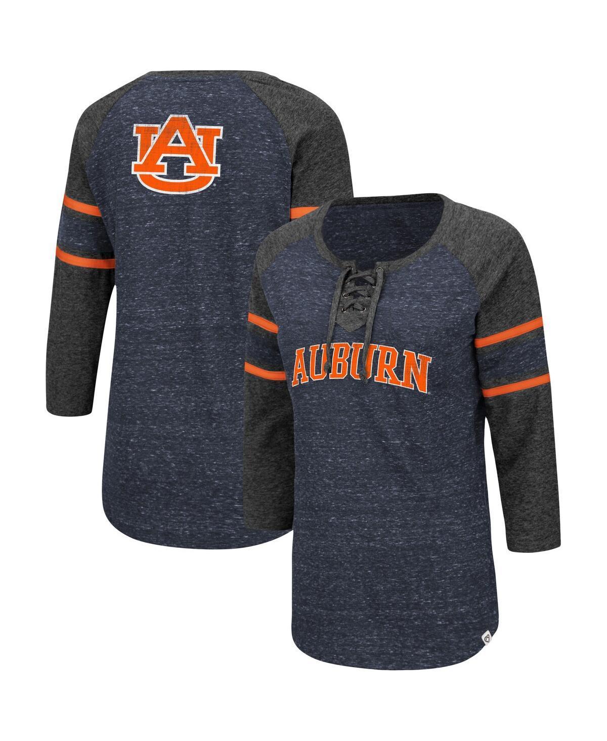 Womens Colosseum /Heathered Charcoal Auburn Tigers Scienta Pasadena Raglan 3/4 Sleeve Space Dye Lace-Up T-Shirt Blue Product Image