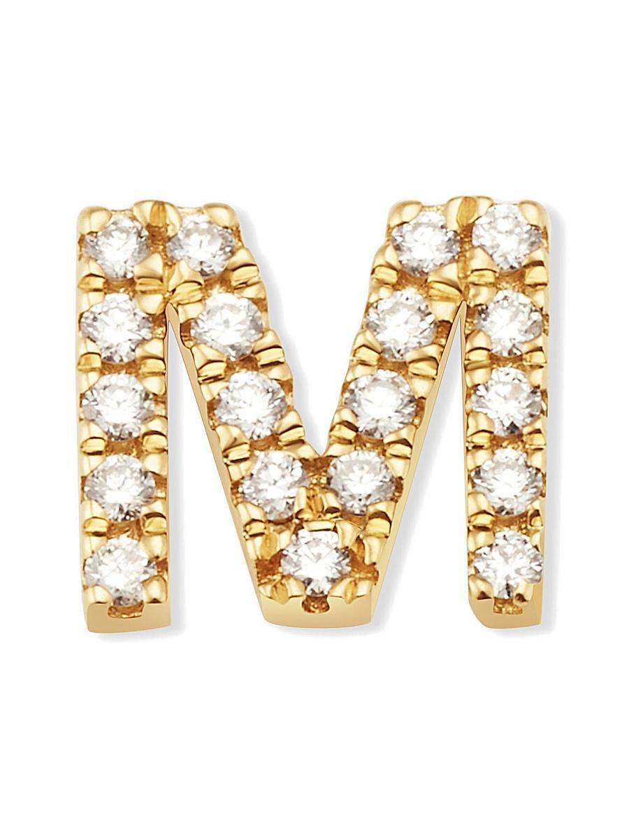 Womens 14K Yellow Gold Luxe Letter Diamond Initial Single Stud Earring Product Image
