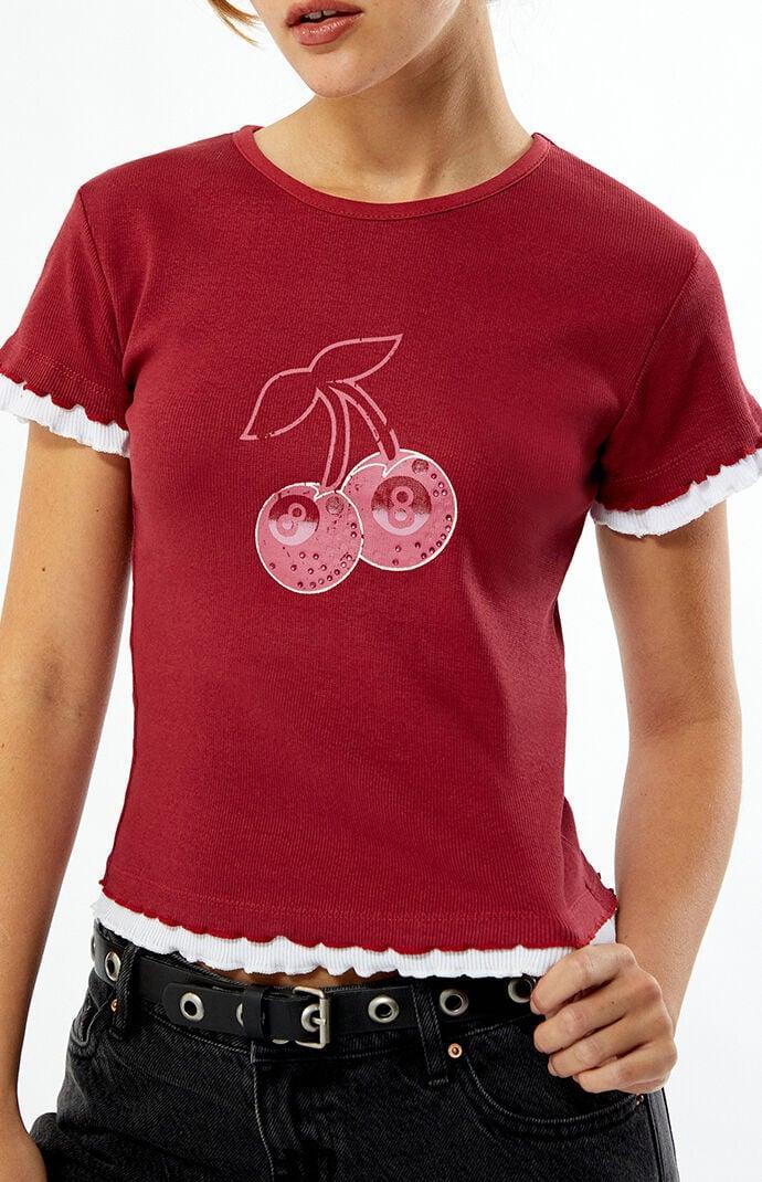 Daisy Street Women's Cherry 8 Ball Rhinestone Layered Ribbed Baby T-Shirt - Product Image