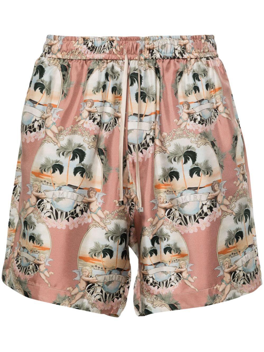 Graphic-print Silk Shorts In Multicolour Product Image