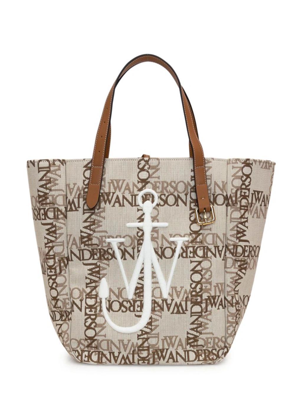 JW ANDERSON Double Logo Print Canvas Tote Bag In Beige Product Image