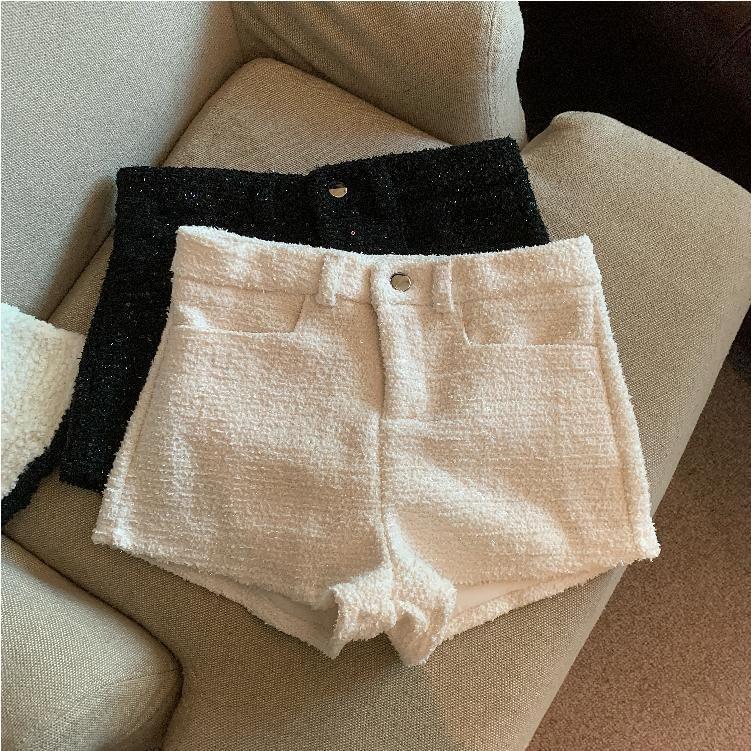 High Waist Plain Sequin Shorts Product Image