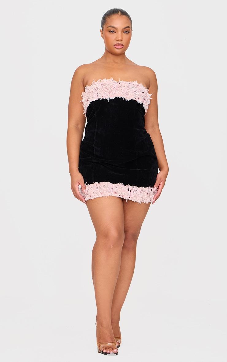 Plus Black Textured Sequin Bandeau Mini Dress Product Image