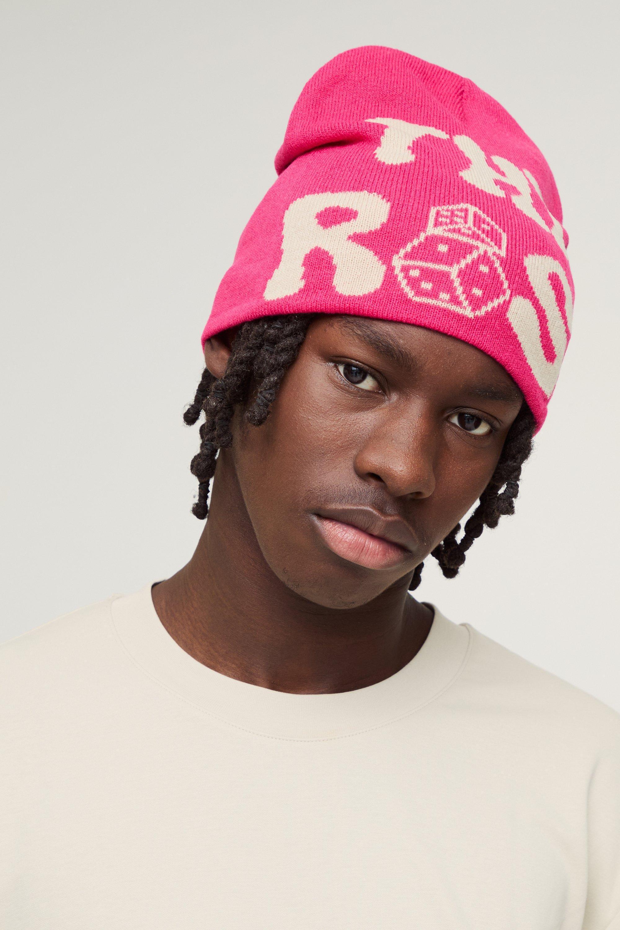 Dice Graphic Beanie In Pink | boohooMAN USA Product Image