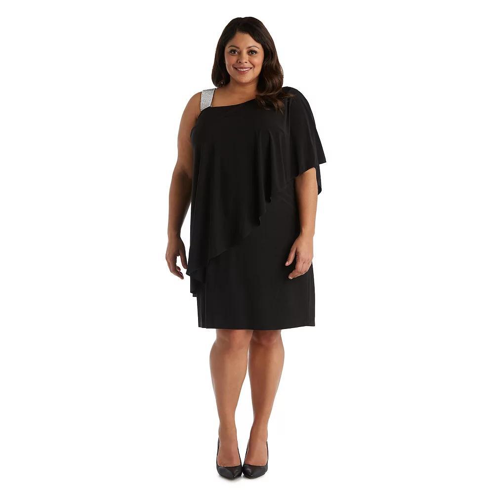 Plus Size R&M Richards Rhinestone One-Shoulder Cocktail Dress, Women's, Size: 16 W, Black Product Image