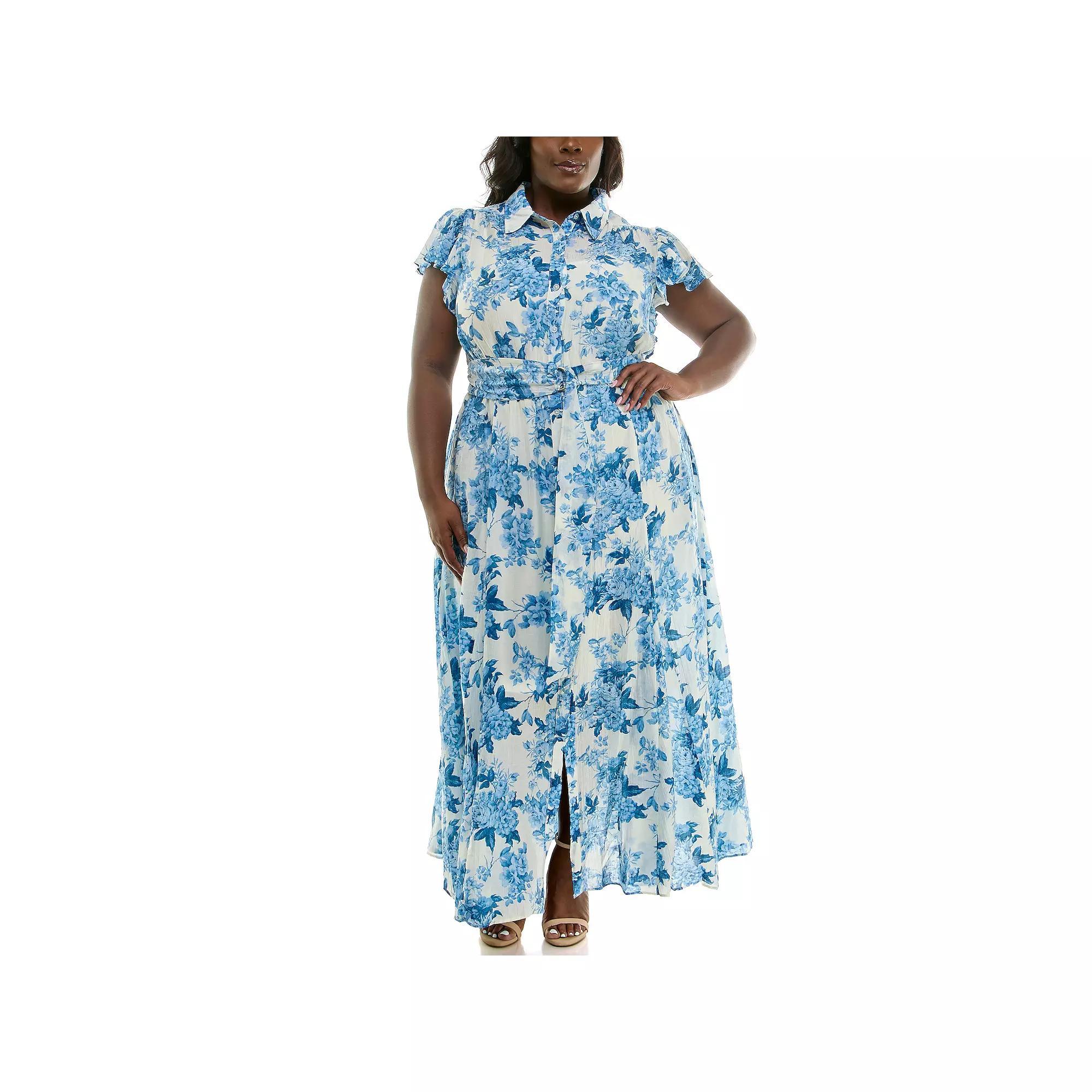 Plus Size Taylor Flutter Sleeve Shirt Dress, Women's, Size: 20 - Regular, Northcott Blue Product Image