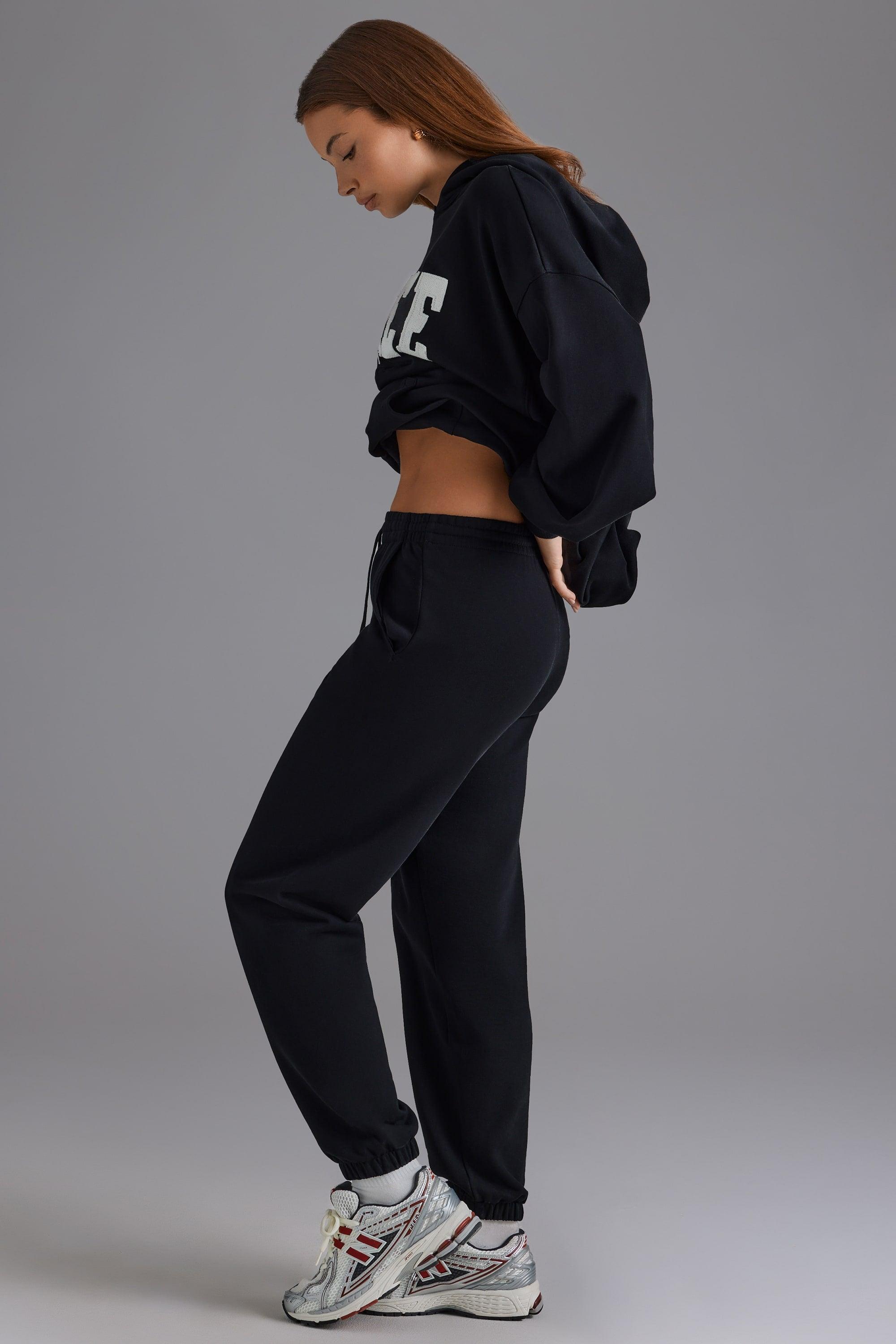 Relaxed Mid-Rise Joggers in Black Product Image