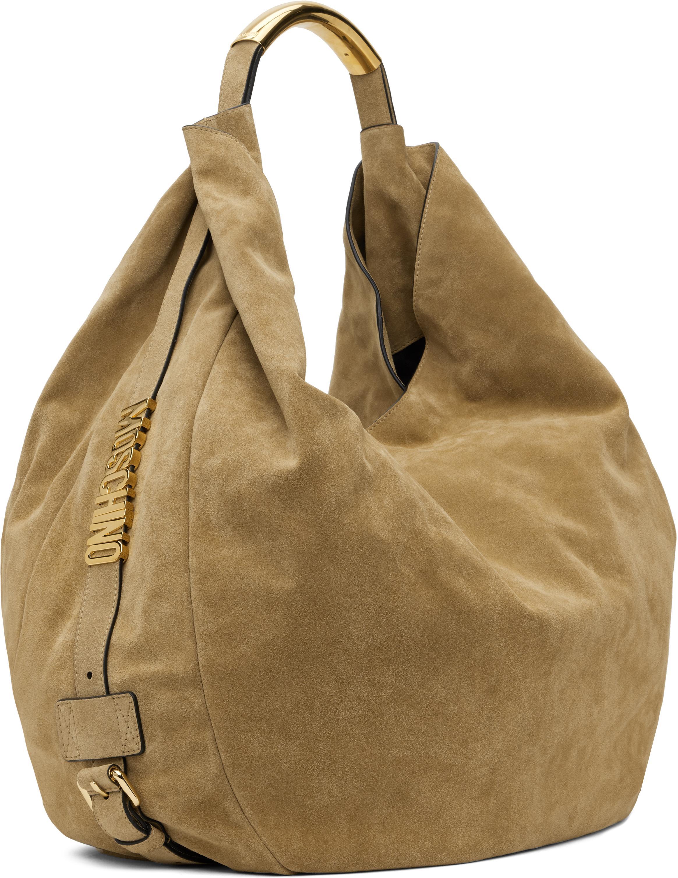 MOSCHINO Large Handle Me Shoulder Bag In 104 Beige Cow Suede Product Image