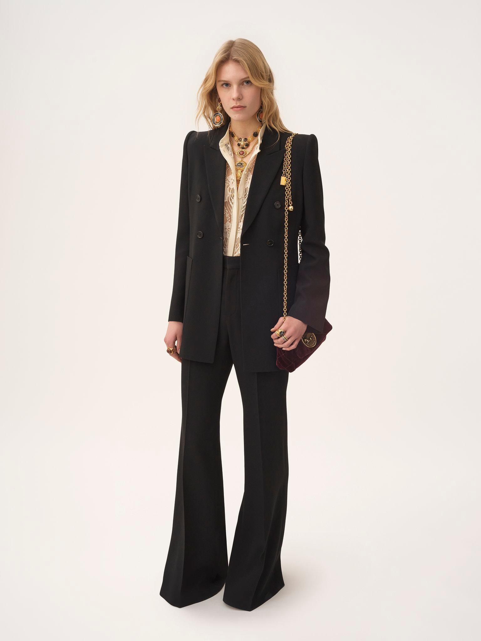 Double-breasted tailored jacket in a crêpe mix Product Image